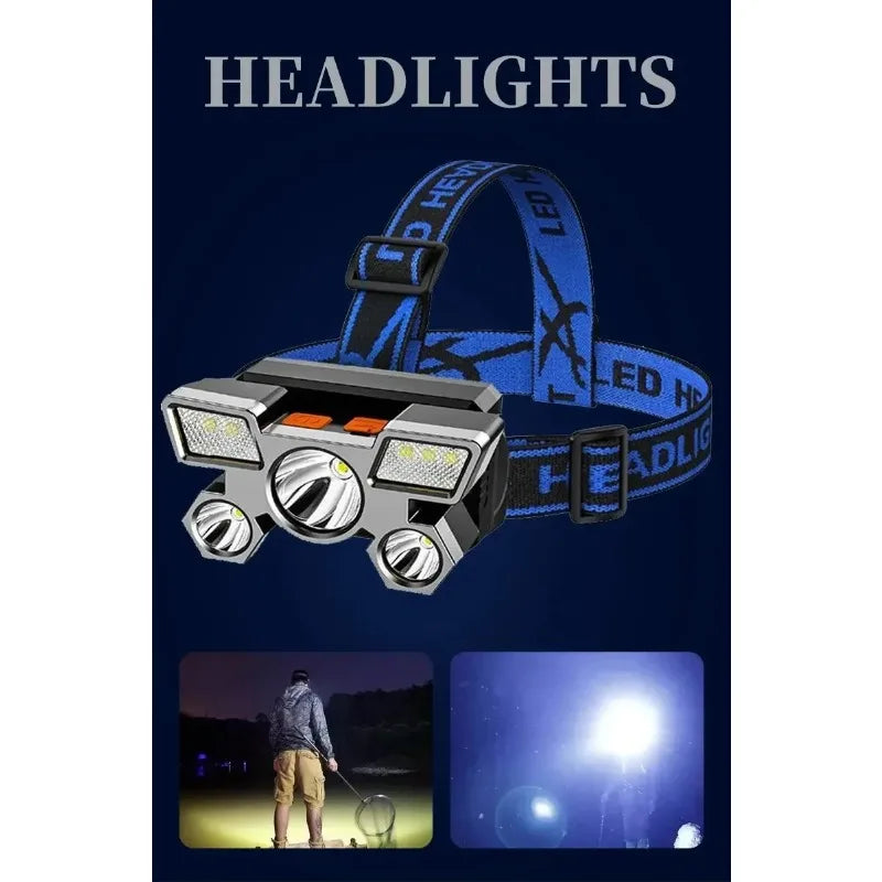 Rechargeable LED Headlamp Powerful for Fishing Hunting Camping Hiking - Adjustable Bright Front Torch Lanterns