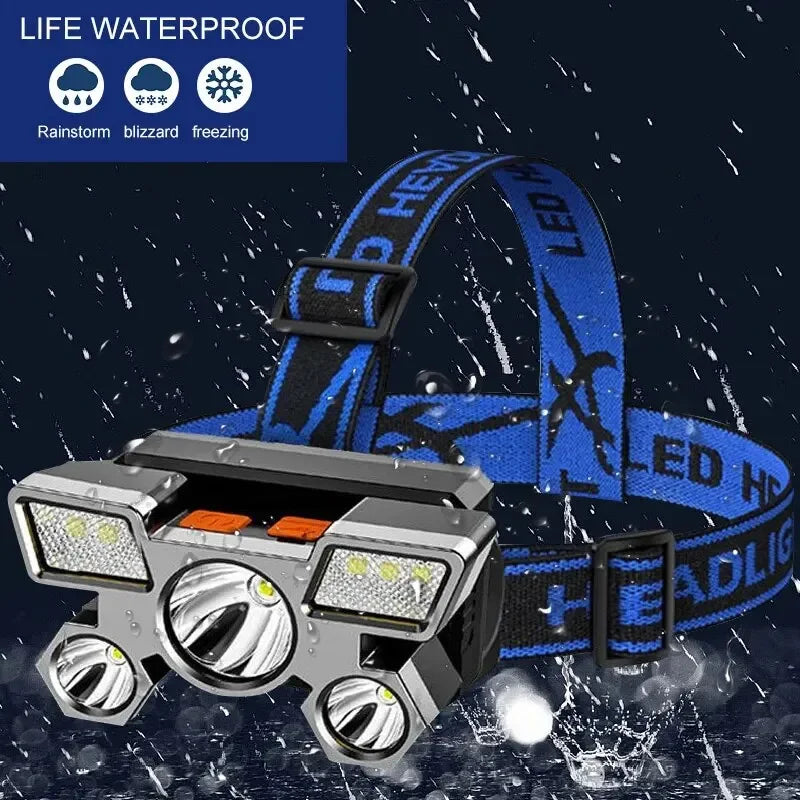 Rechargeable LED Headlamp Powerful for Fishing Hunting Camping Hiking - Adjustable Bright Front Torch Lanterns