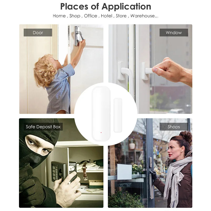 WiFi Door Open Closed Detectors Tuya Window Sensor with App Notification Alert Contact Sensor for Home Security with Black Color