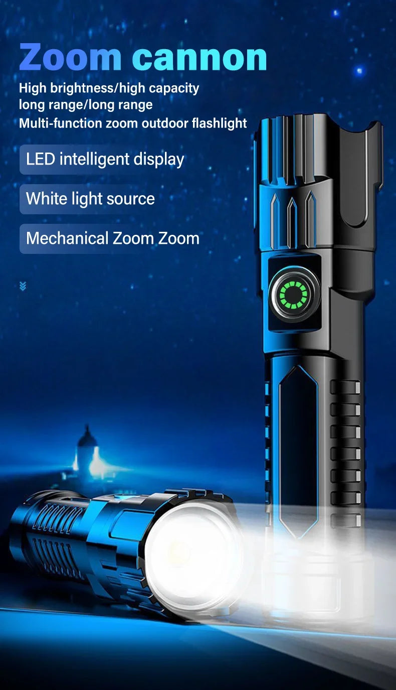 High-power Led Flashlight USB Rechargeable Torch Zoomable Light with Built-in Battery Camping Hiking Lantern Emergency Lamp