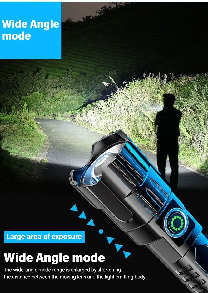 High-power Led Flashlight USB Rechargeable Torch Zoomable Light with Built-in Battery Camping Hiking Lantern Emergency Lamp