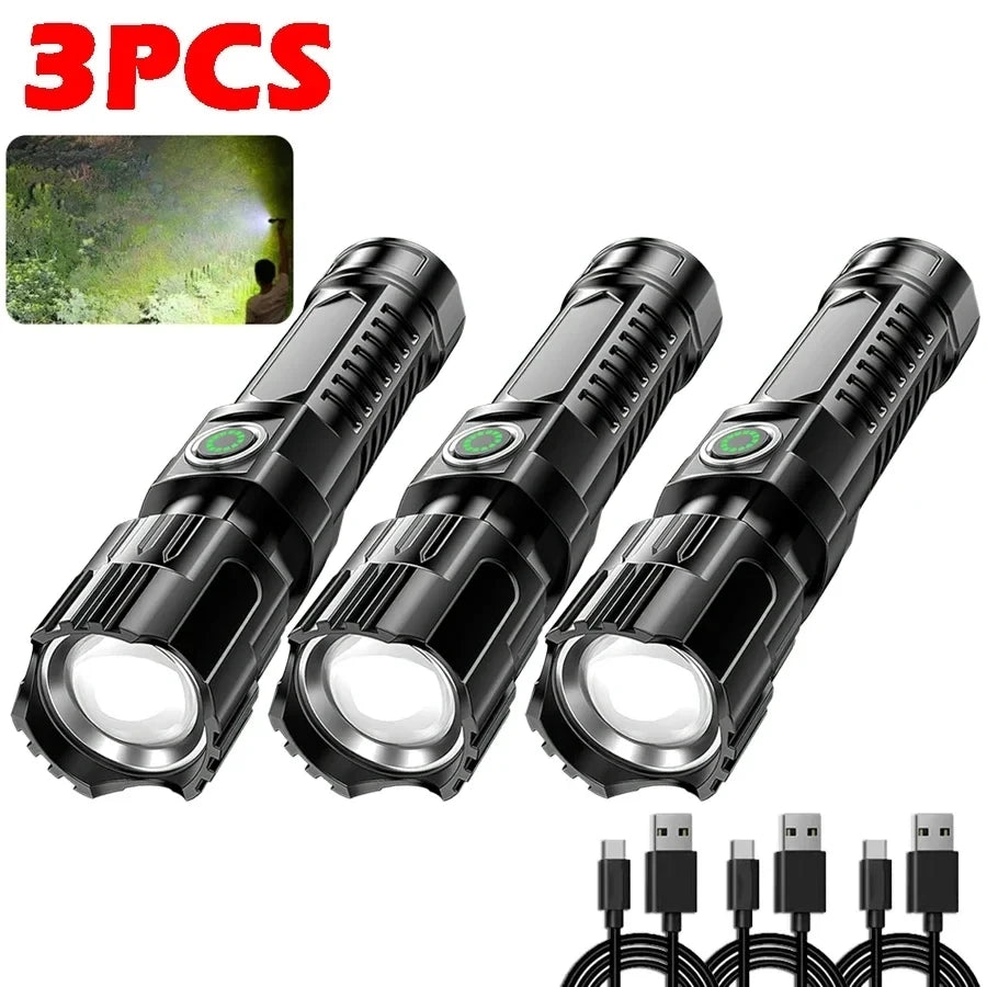 High-power Led Flashlight USB Rechargeable Torch Zoomable Light with Built-in Battery Camping Hiking Lantern Emergency Lamp