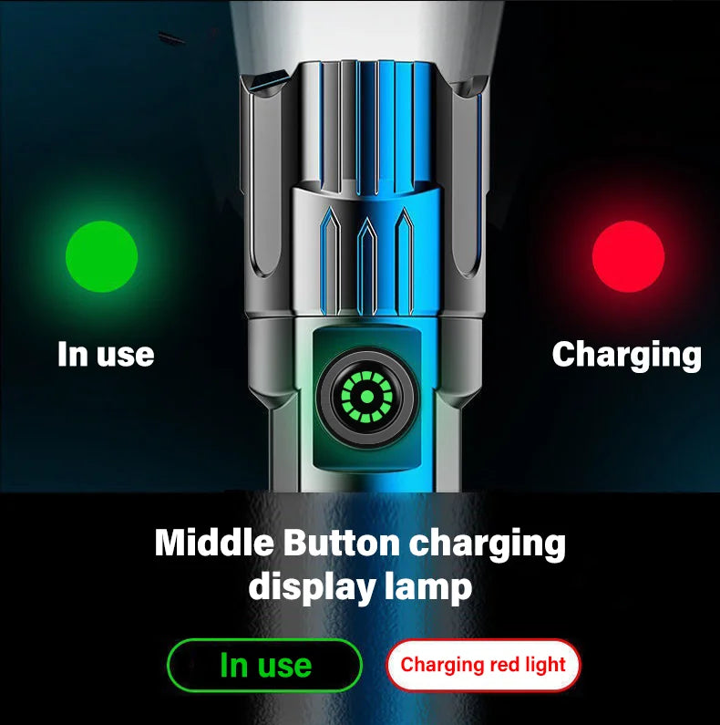 High-power Led Flashlight USB Rechargeable Torch Zoomable Light with Built-in Battery Camping Hiking Lantern Emergency Lamp