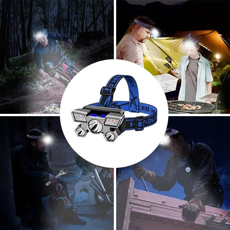 Rechargeable LED Headlamp Powerful for Fishing Hunting Camping Hiking - Adjustable Bright Front Torch Lanterns