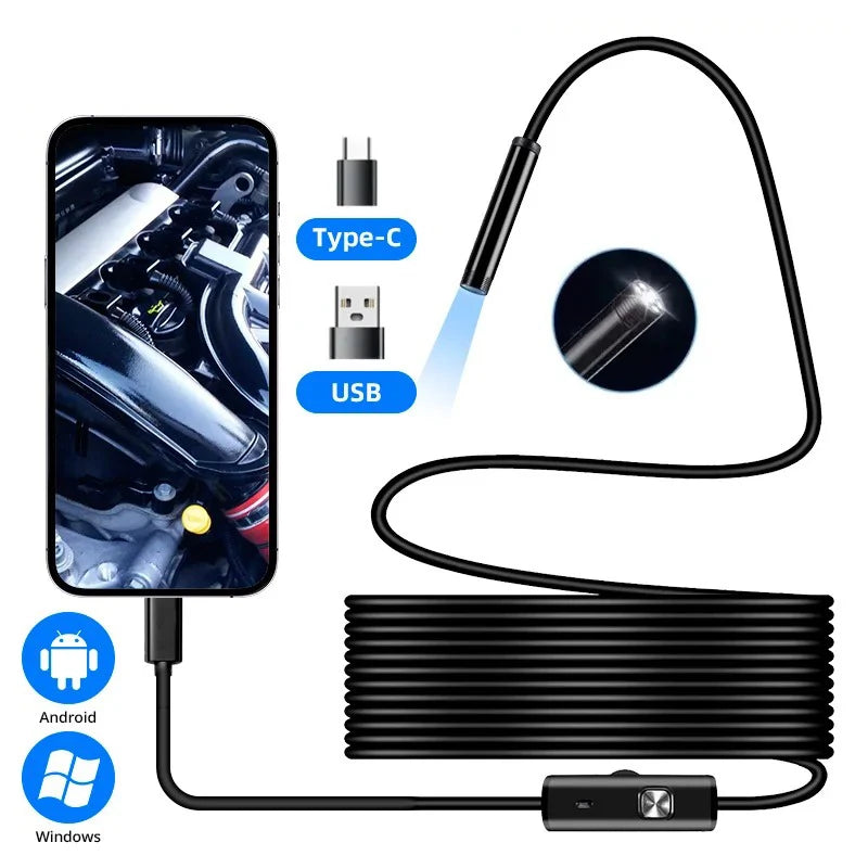 5.5/7.0MM Type-C Endoscope Camera IP67 Waterproof with 6 Adjustable LEDs USB Android Flexible Inspection Borescope for Phone PC