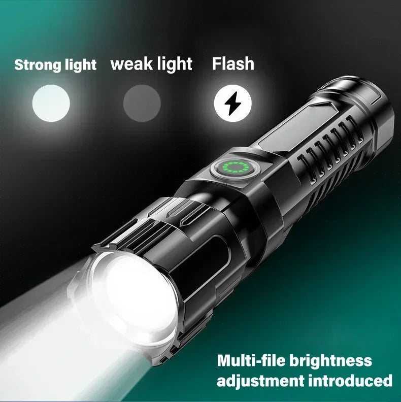 High-power Led Flashlight USB Rechargeable Torch Zoomable Light with Built-in Battery Camping Hiking Lantern Emergency Lamp